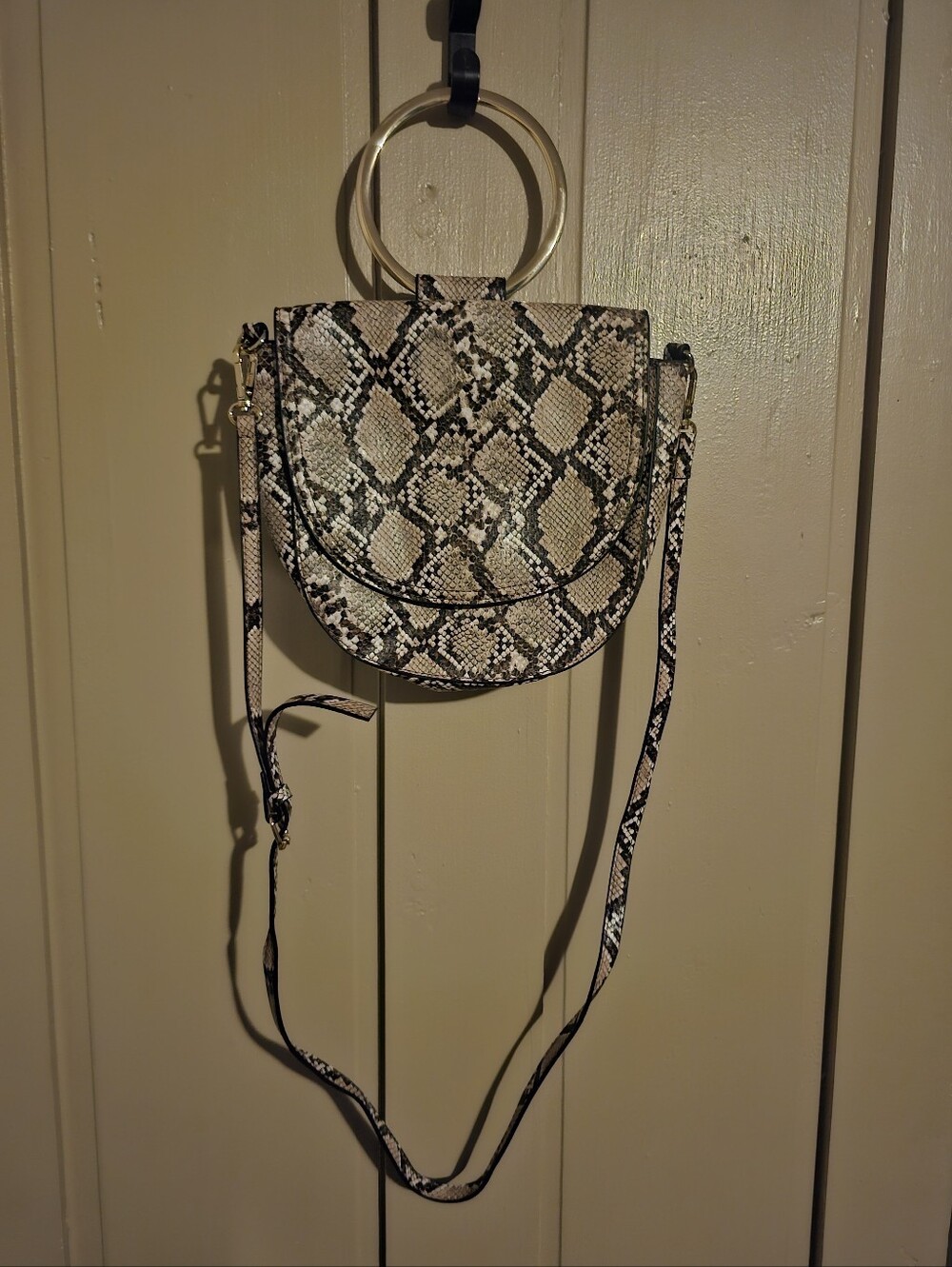 JustFab Beige and Brown Snake Print Tote Bag